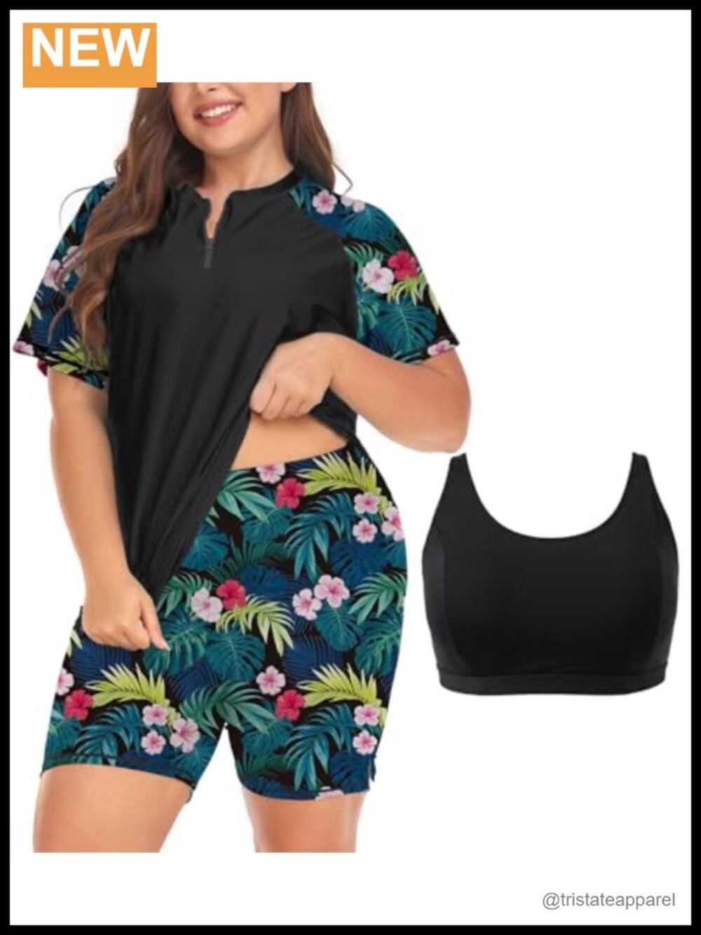 Plus Size Rash Guard Swimsuit Set UPF 50+ UV Protection Modest Swimwear